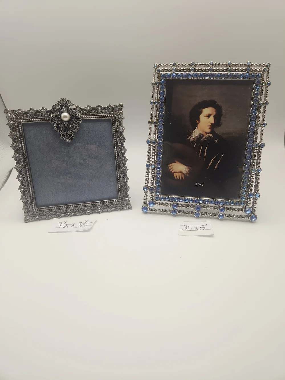 Decorative Blue and Silver Jeweled Photo Frame - Home AccentsSmall 3.5x3.5&3.5×5